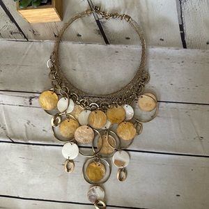 Chico’s Gold/Tan and Ivory Shell Disc Collar Necklace